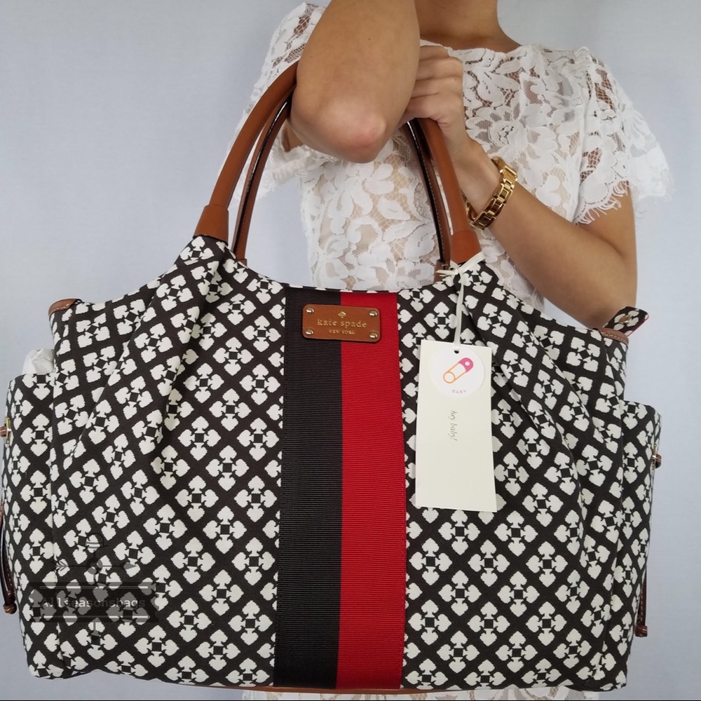 Kate Spade Black and White Baby Bag with Red Stripe